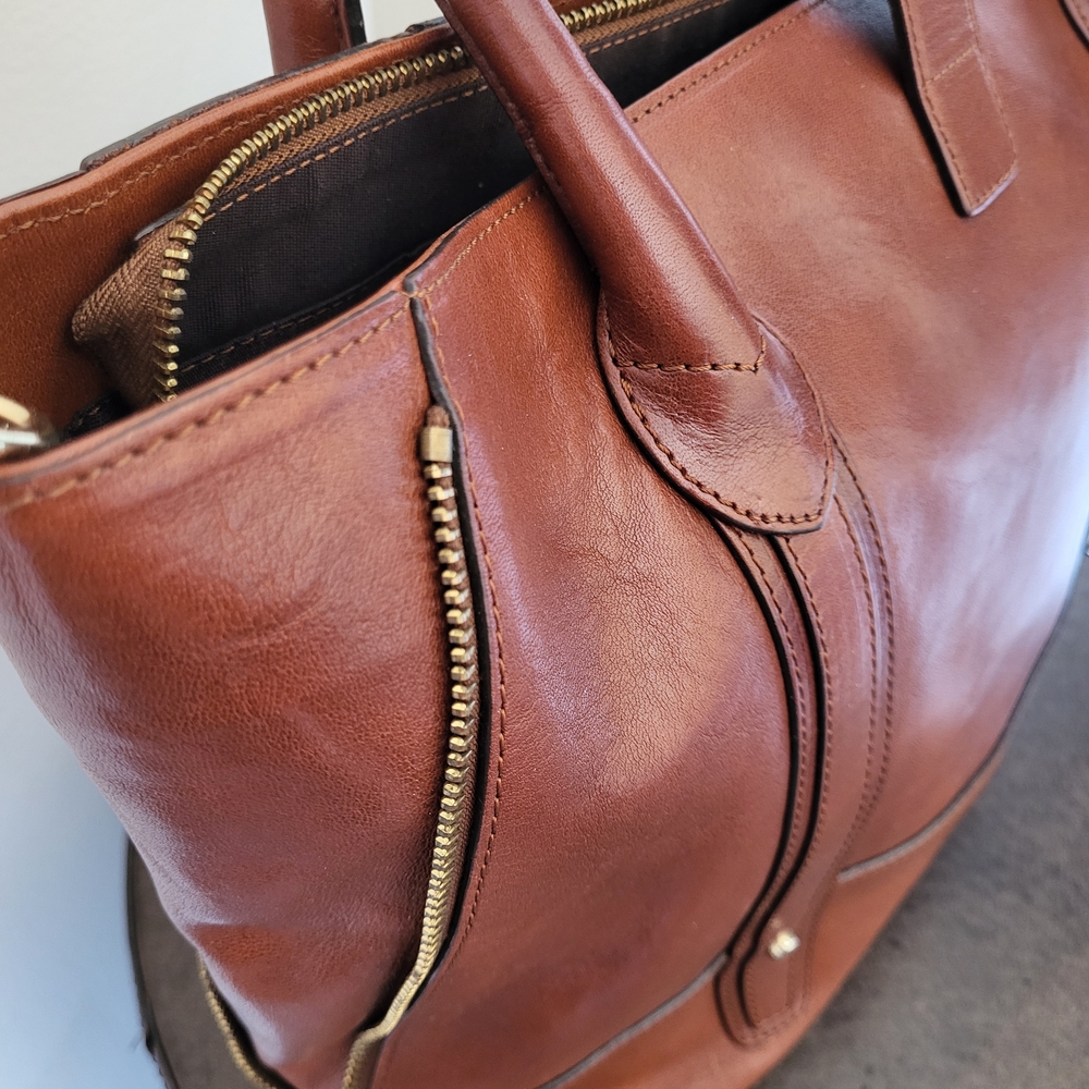Massimo Dutti Leather Tote Bag | Expandable Side Zippers | Shoulder Strap - Picture 6 of 16